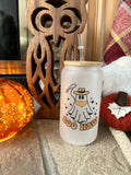 Boo Haw Halloween Glass With Bamboo Lid and Straw
