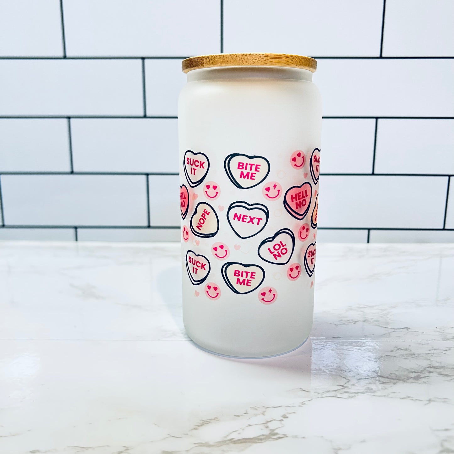 Candy Hearts Non Valentine Glass