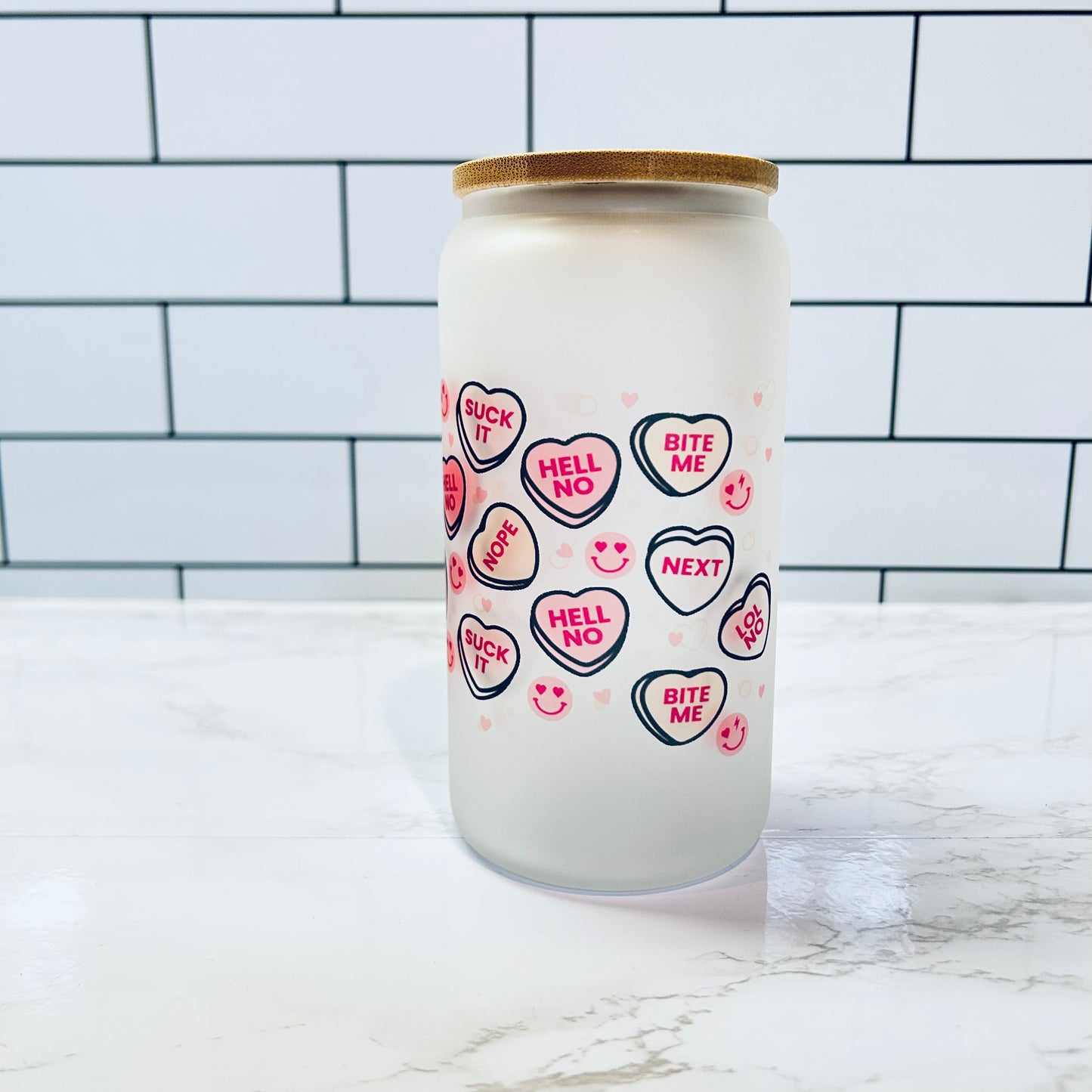 Candy Hearts Non Valentine Glass