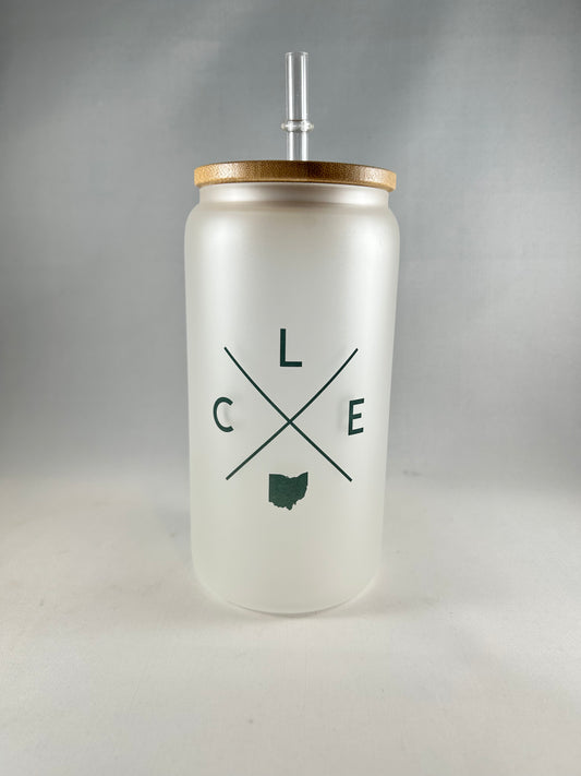 CLE Frosted Glass with Bamboo Lid and Straw