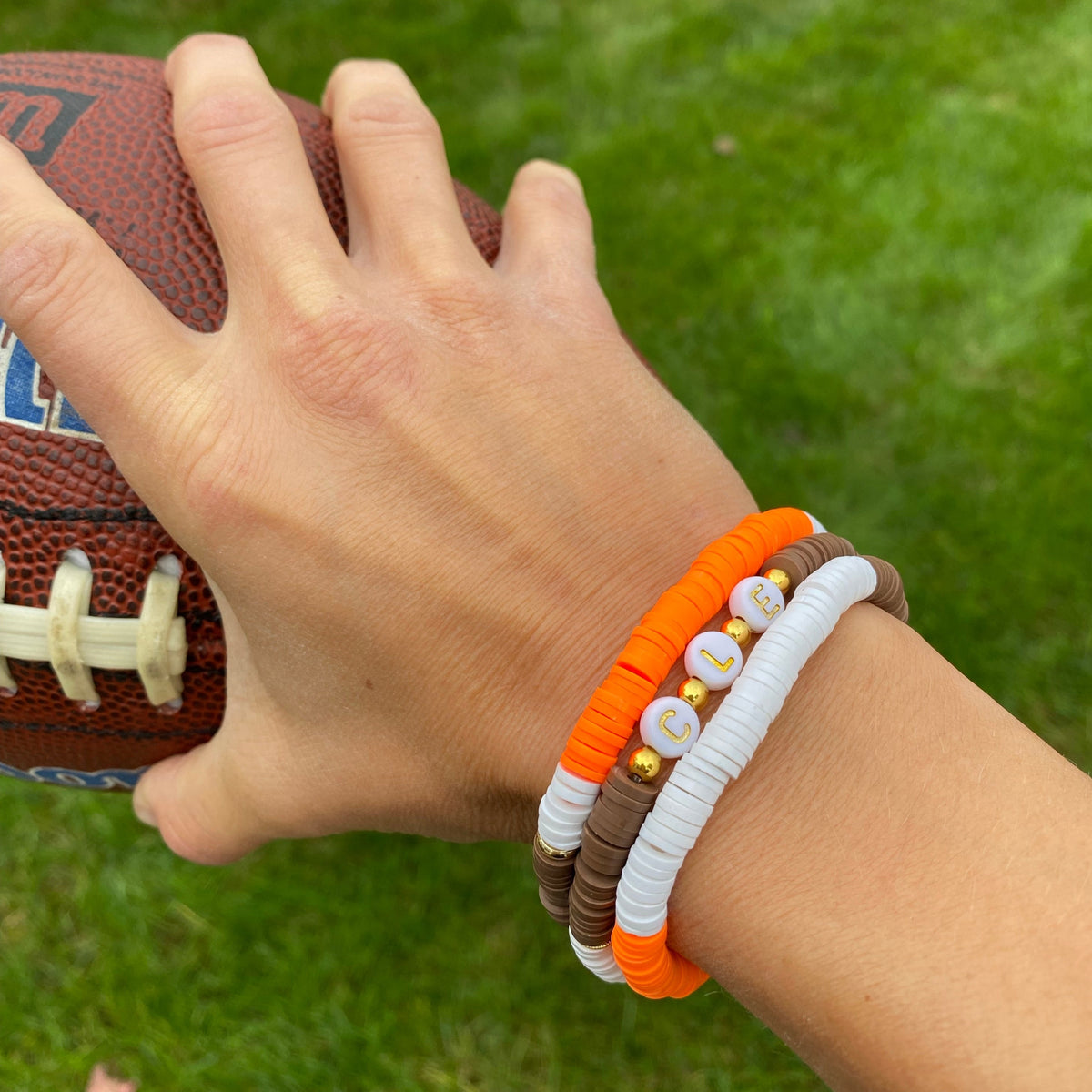 Cleveland Browns Beaded Bracelet, NFL Cleveland Browns Bracelet,NFL  Bracelet,Cleveland Browns Charm Bracelet,Handmade Bracelet