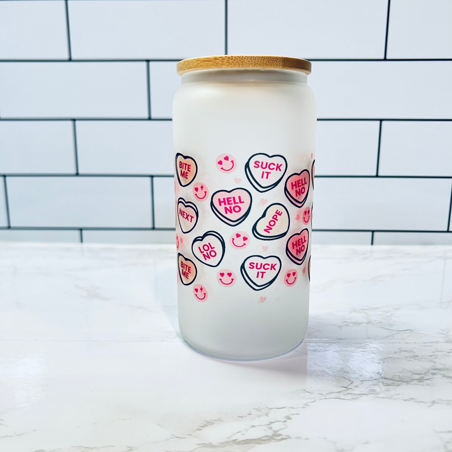 Candy Hearts Non Valentine Glass