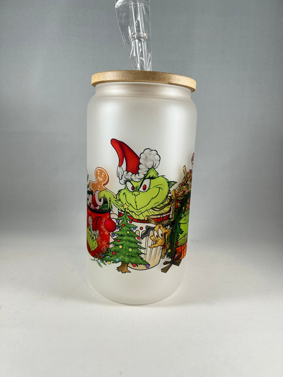 Grinch frosted glass cup – themadeshop1