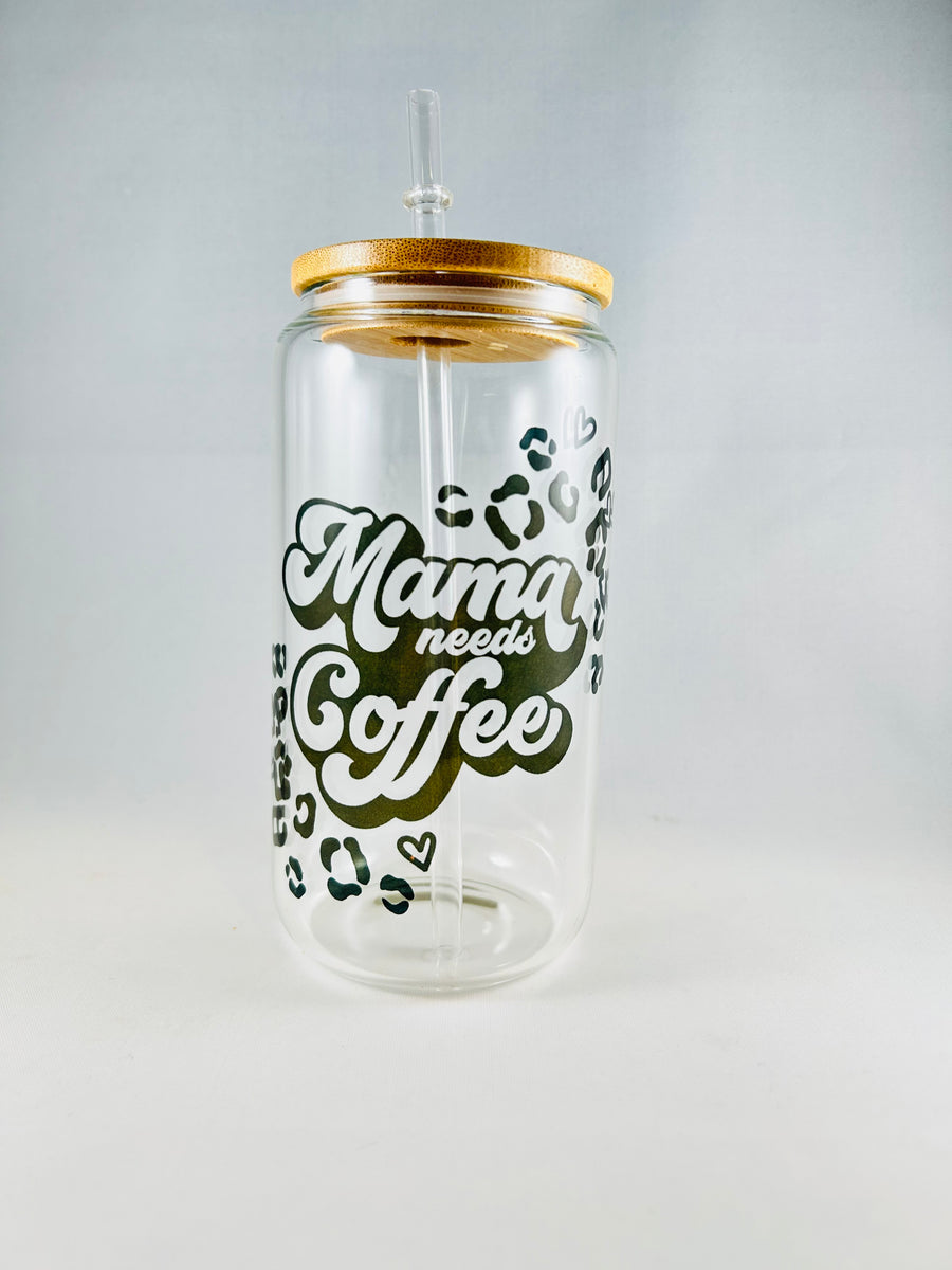 You Got This Mama Glass Cup With Bamboo Lid and Glass Straw 