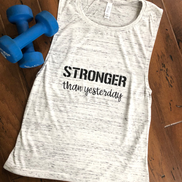 Stronger Than Yesterday White Marble Muscle Tank Top