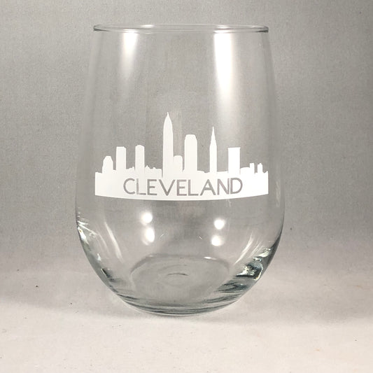 White Cleveland City Skyline Glass