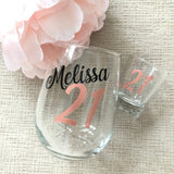21st Birthday Wine and Shot Glass Set