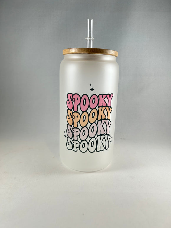 Spooky Glass With Bamboo Lid and Straw