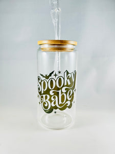 Spooky Babe Ice Coffee Glass with Bamboo Lid and Straw