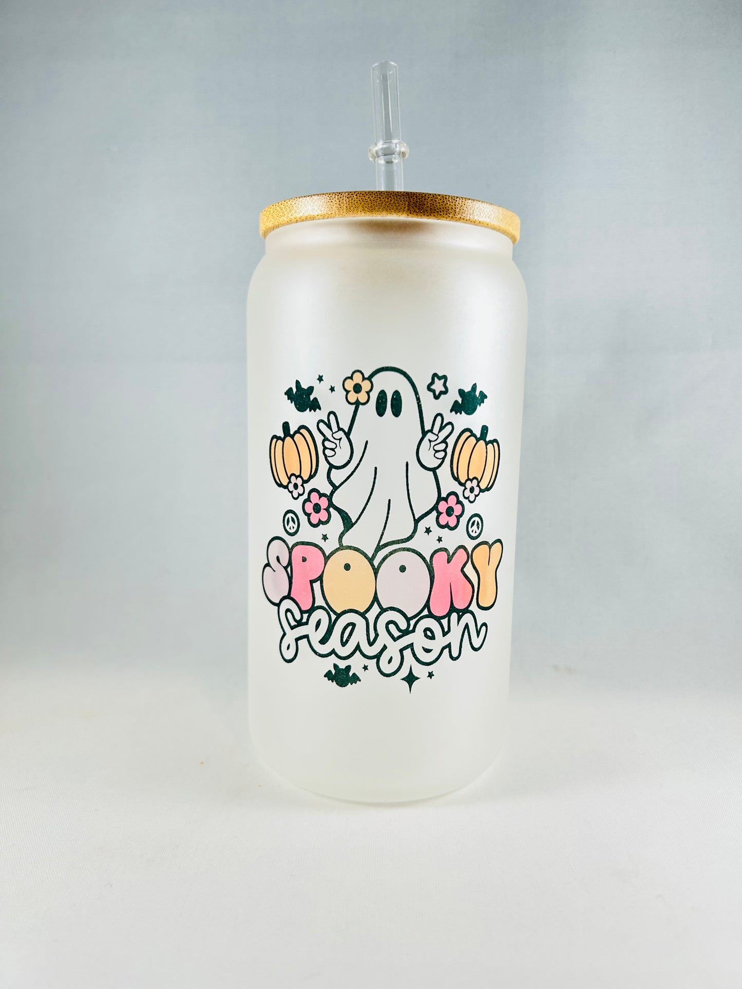 Spooky Season Glass with Bamboo Lid and Straw